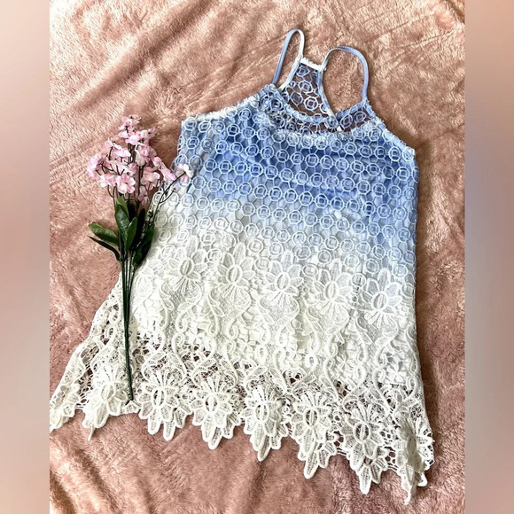 Rebellion Tops - Rebellion Ombre Lace Crochet Halter Tank Top - Small